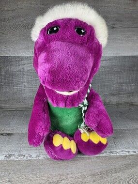 Barney Christmas Jumbo Plush Toy 20" Green Hat Scarf 1992 Vintage Lyons b319